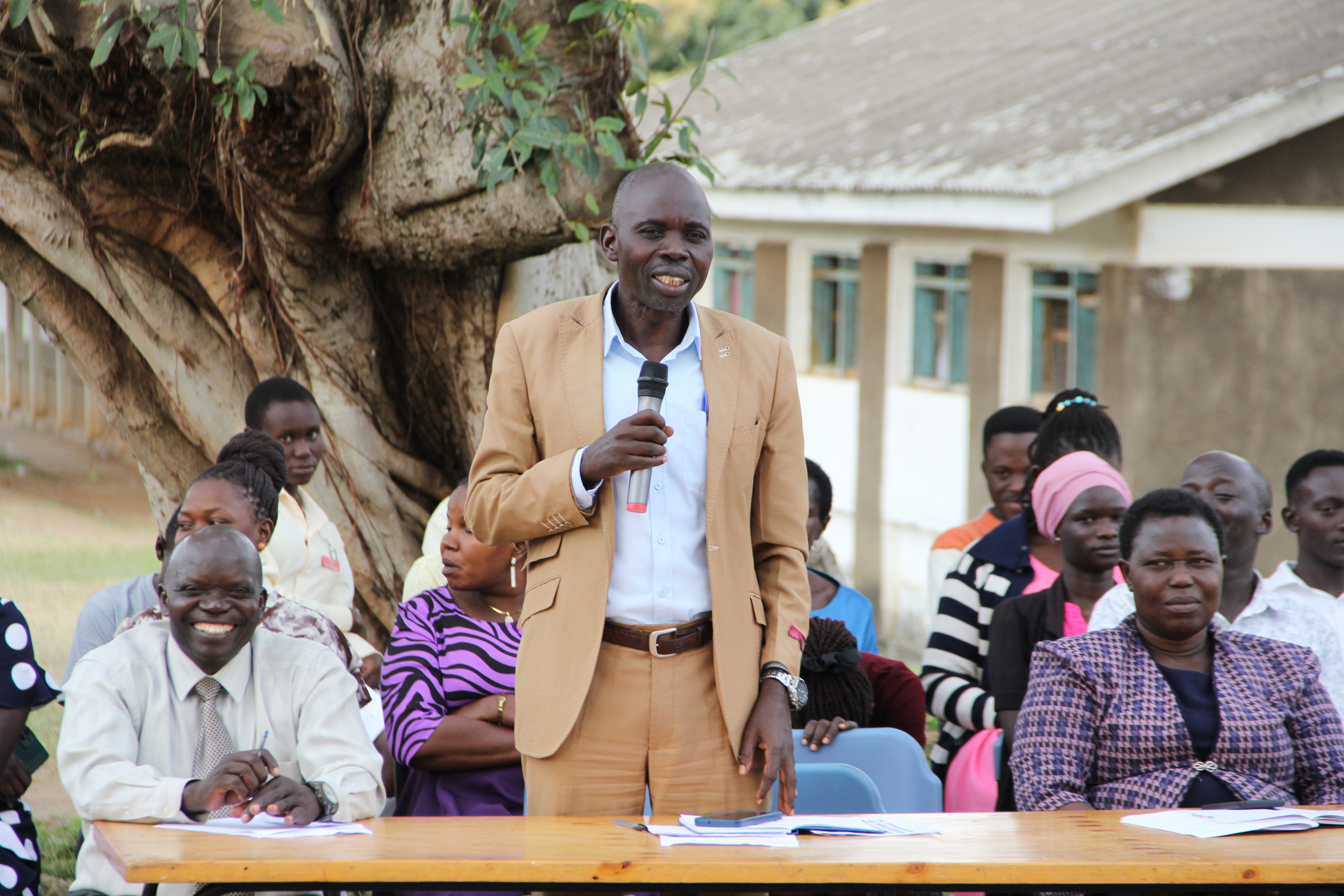 Head Teacher Mr. Matua Eliakim addressing the weekly Assembly
